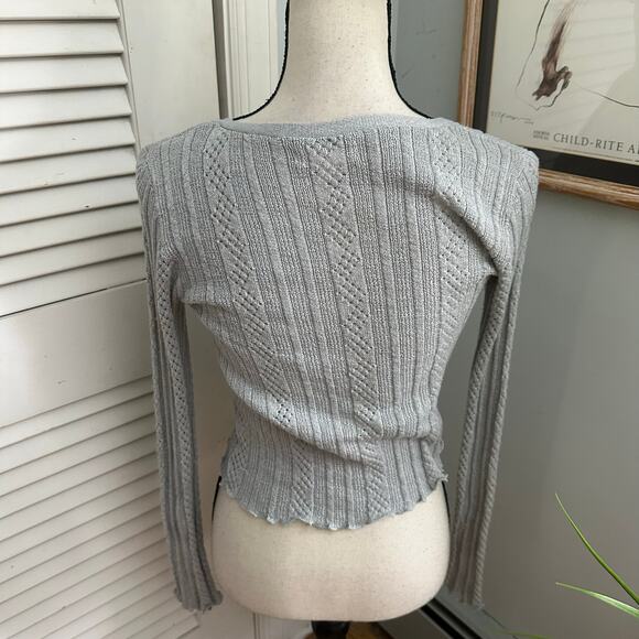 AEROPOSTALE Sweater Womens Medium Gray Cardigan Plunging V-Neck Fitted Retro Y2K - Picture 6 of 12
